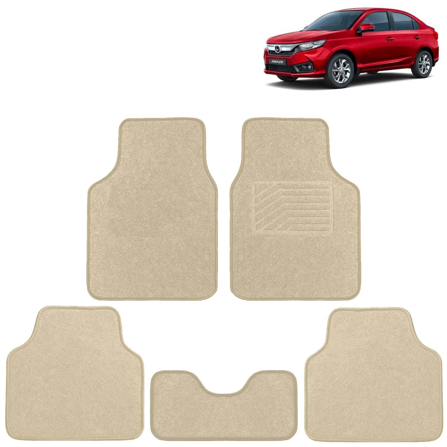 KINGSWAY Accessories Anti Slip Carpet Foot Mats Compatible with Honda Amaze (Year 2023-2024) – Designed to Protect Your Car Floor, Set of 5 Pcs, Universal Fit Car Mats – Beige