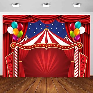 Carnival Backdrop 10 x 8 ft, Circus Theme Red Curtain Balloon Backdrop Carnival Photo Booth Props Kids Adults Birthday Baby Shower Party Decoration Banner Polyester