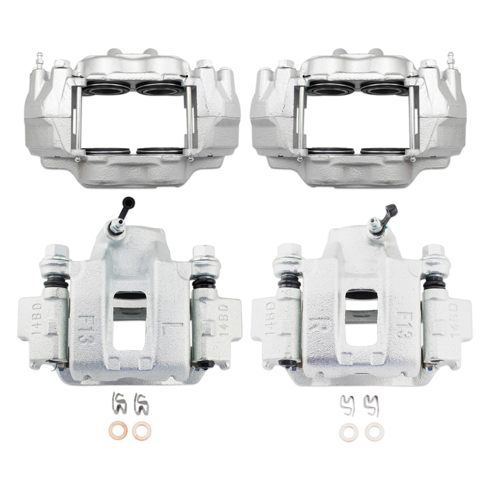 TRQ Front and Rear Brake Caliper Set Zinc Coated Brackets Compatible with 2003-2005 Toyota 4Runner 2007-2014 FJ Cruiser