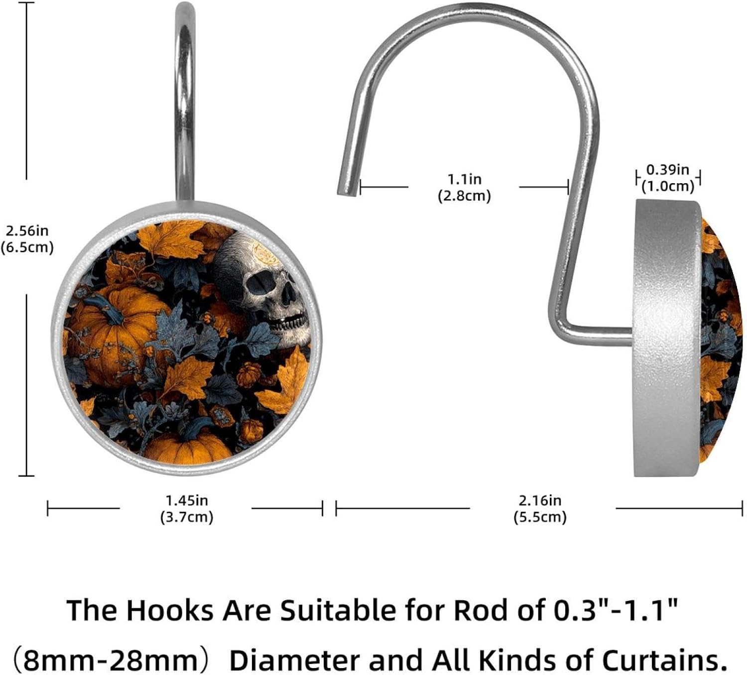 12 Pcs Stainless Steel Shower Curtain Hooks for Shower Curtain, Scary Halloween (4)