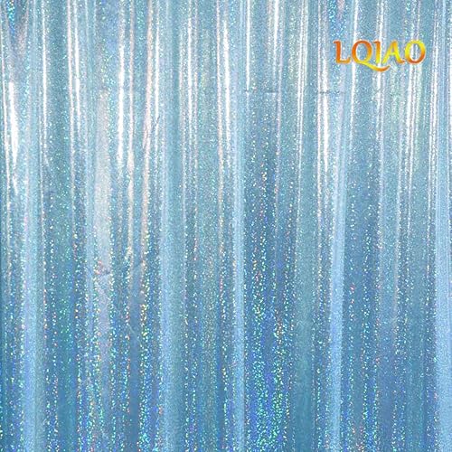 Miniatura 3 de Telón de fondo de poliéster con purpurina de 5 x 7 pulgadas, cortinas láser azul claro, fondo holográfico, videos de cuarentena, decoración de