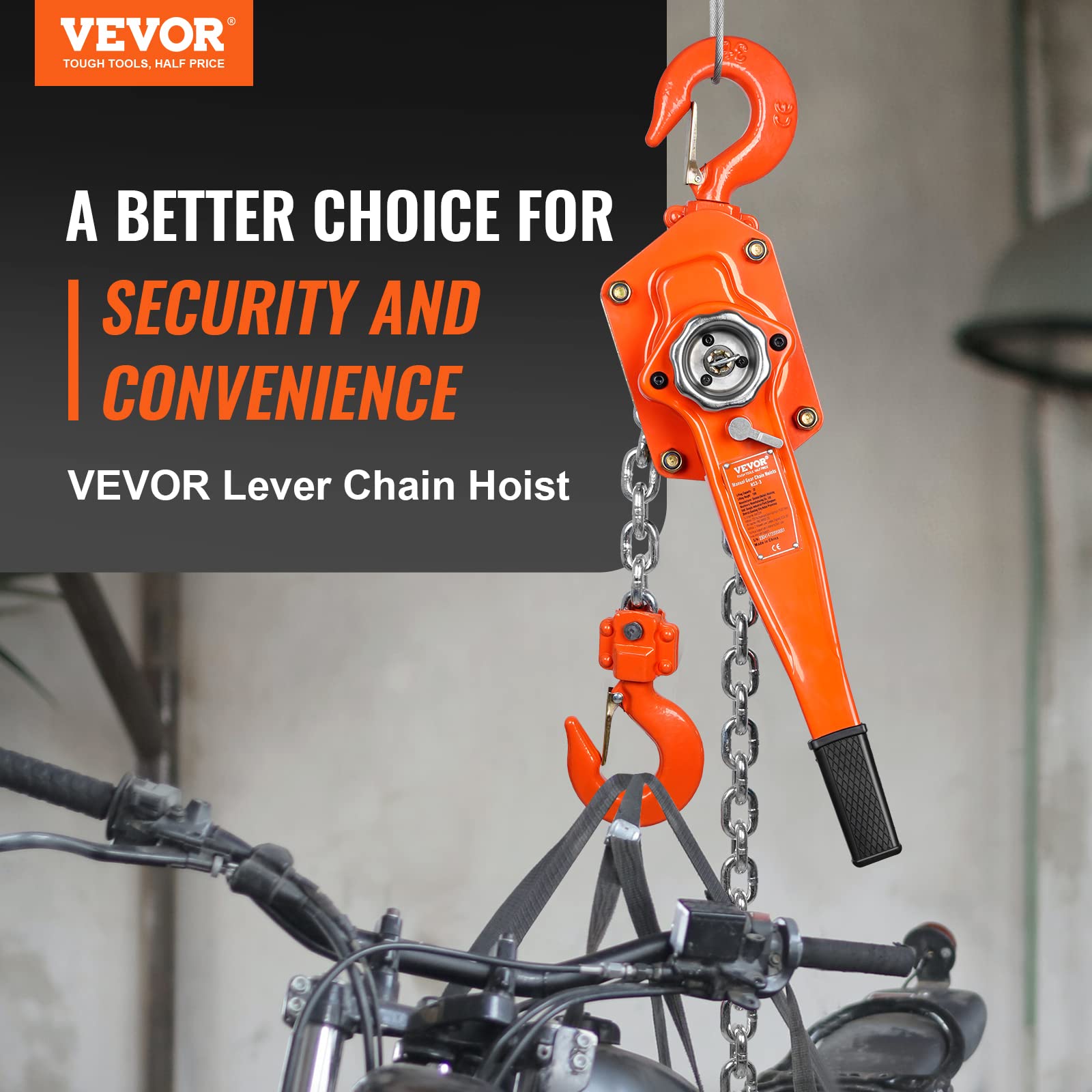 VEVOR Manual Lever Chain Hoist, 3 Ton 6600 lbs Capacity 10 FT Come Along, G80 Galvanized Carbon Steel with Weston Double-Pawl Brake, Auto Chain Leading & 360Â° Rotation Hook, for Garage Factory Dock
