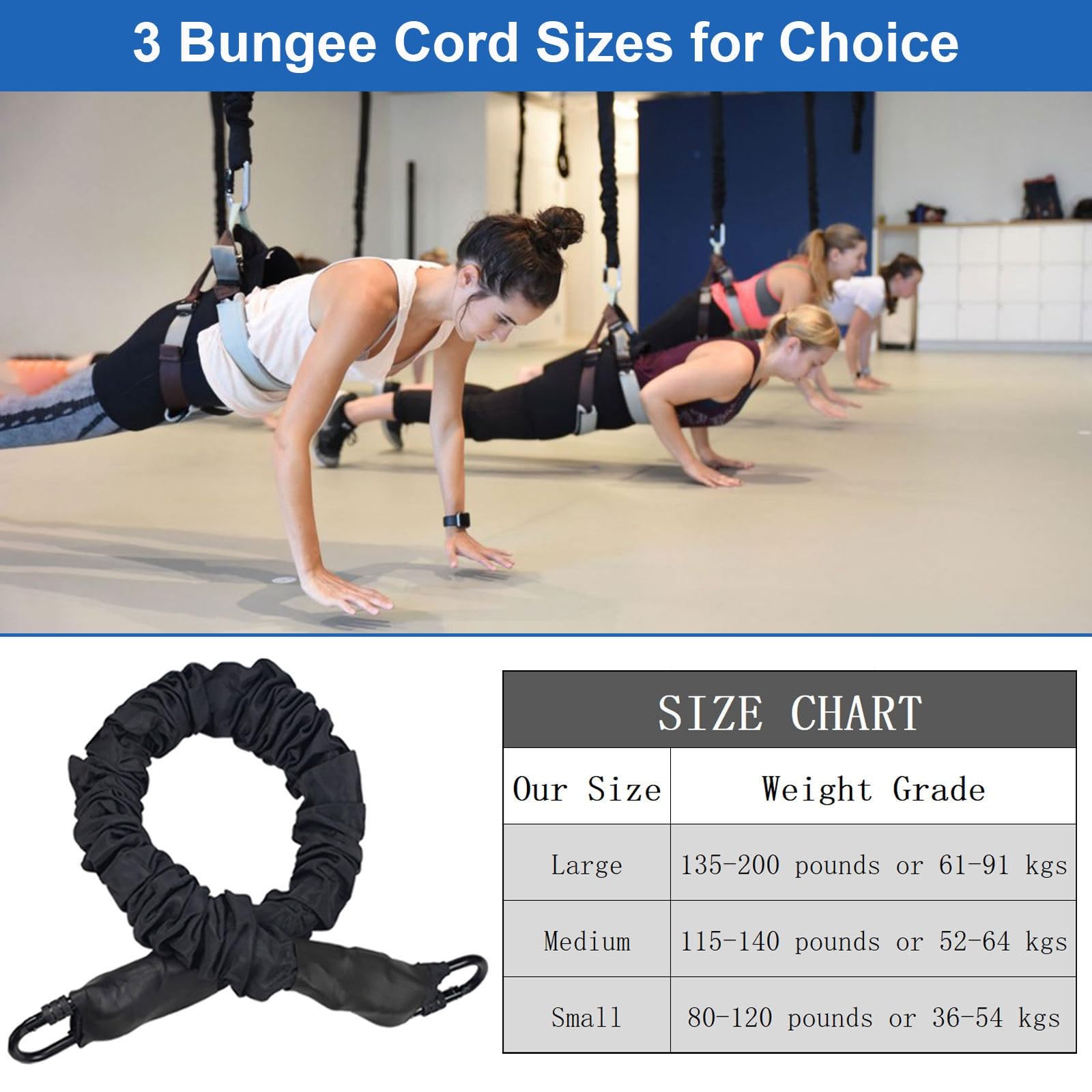 Bungee Trainer Sospensione, Set di cinture di resistenza per yoga, corda da danza elastica 4D, corda elastica pesante per l'allenamento, attrezzature per esercizi elastici per la casa