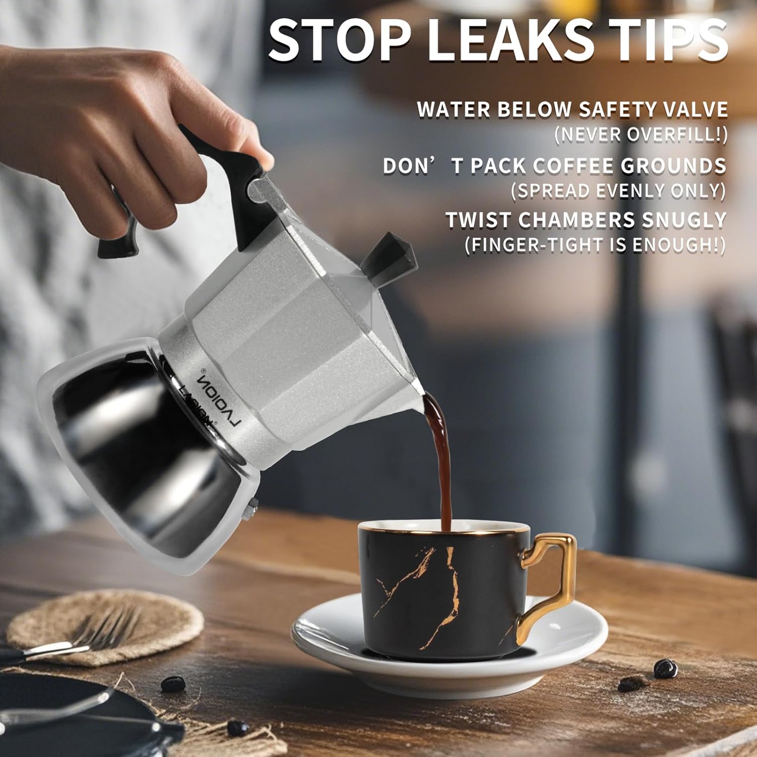 LAOION Stovetop Espresso Maker, 3Cup Moka Pot, Espresso Machine Compatible with Induction Cooktops, 150ml Stainless Steel & Aluminum Cuban Coffee Maker for Cafetera Cubana, Silver