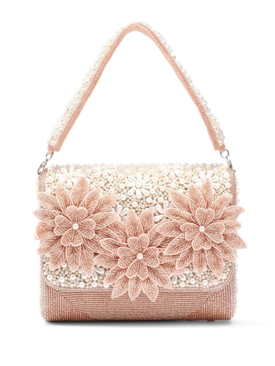 anekaant Blush & Bead Pink Floral Cutwork Embellished Velvet Clutch for Women | Party & Wedding Handbag-picture-40