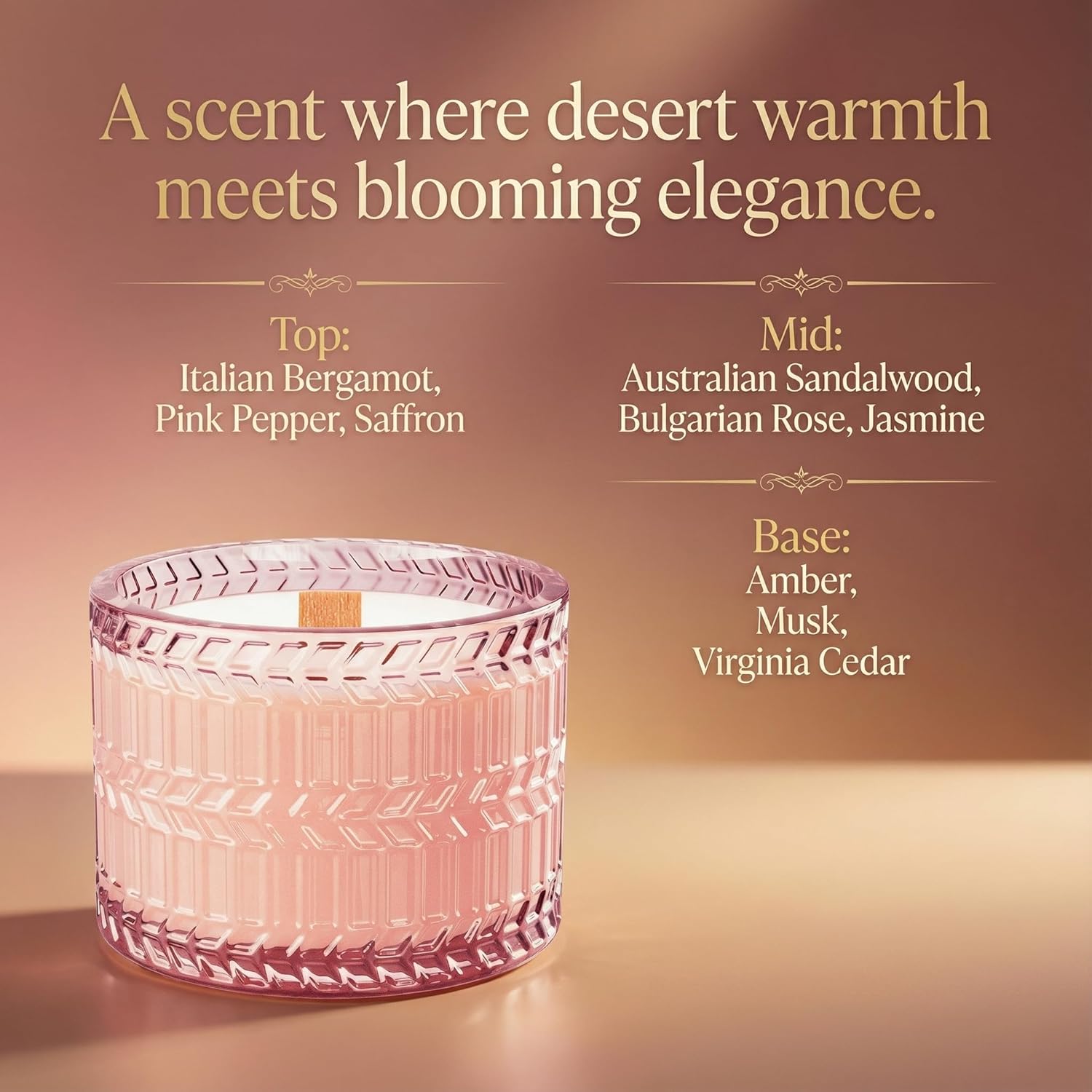 Hidden Label Sandalwood Rose Scented Candle for Home Scented, Santal Wood Wick Decorative Candles, Aromatherapy Candles for Women, Pink Soy Candles Non Toxic Candle, 7.4 oz 55 Hours Long Burn time - Image 2