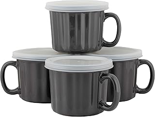 16oz Set of 4 Soup Mug with Lid, Charcoal Gray