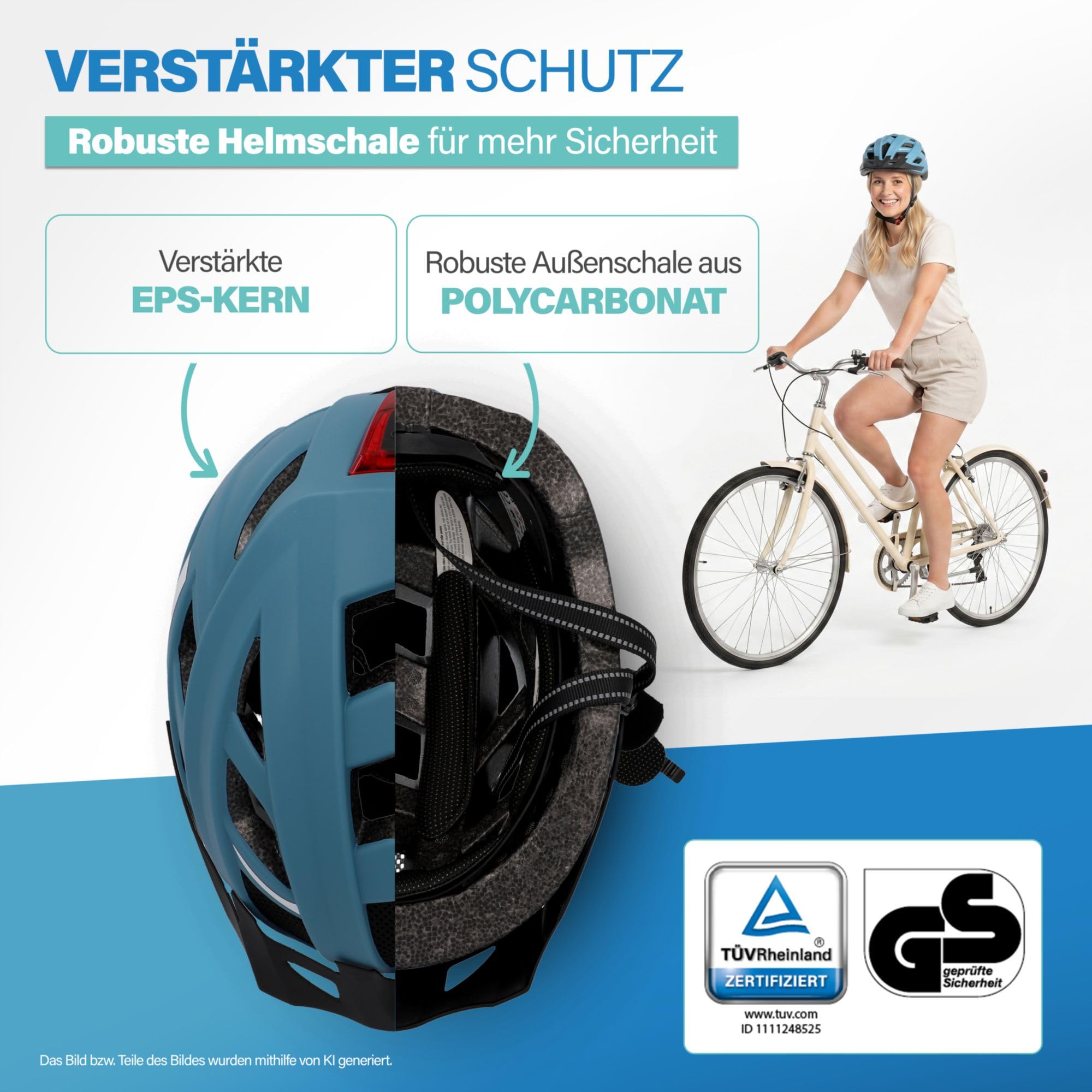 FISCHER Casco da bicicletta per adulti, Urban Plus Chicago, S/M, 52-59 cm, blu, con luce posteriore a LED integrata