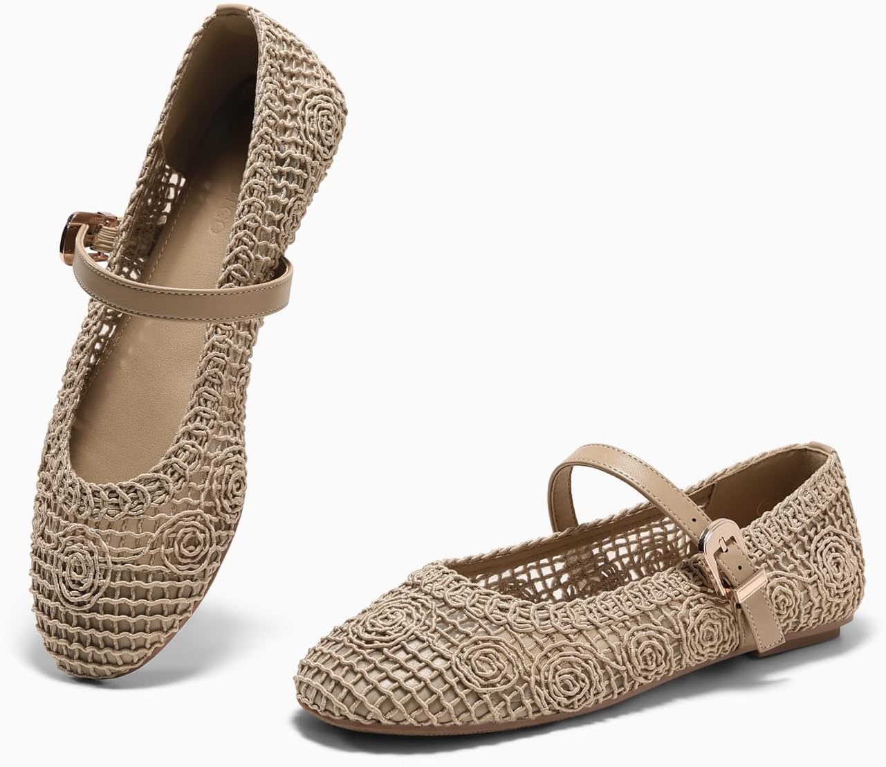 Coutgo Womens Mary Jane Woven Flats Round Toe Ballet Flats Dressy Comfortable Slip On Shoes - Image 5