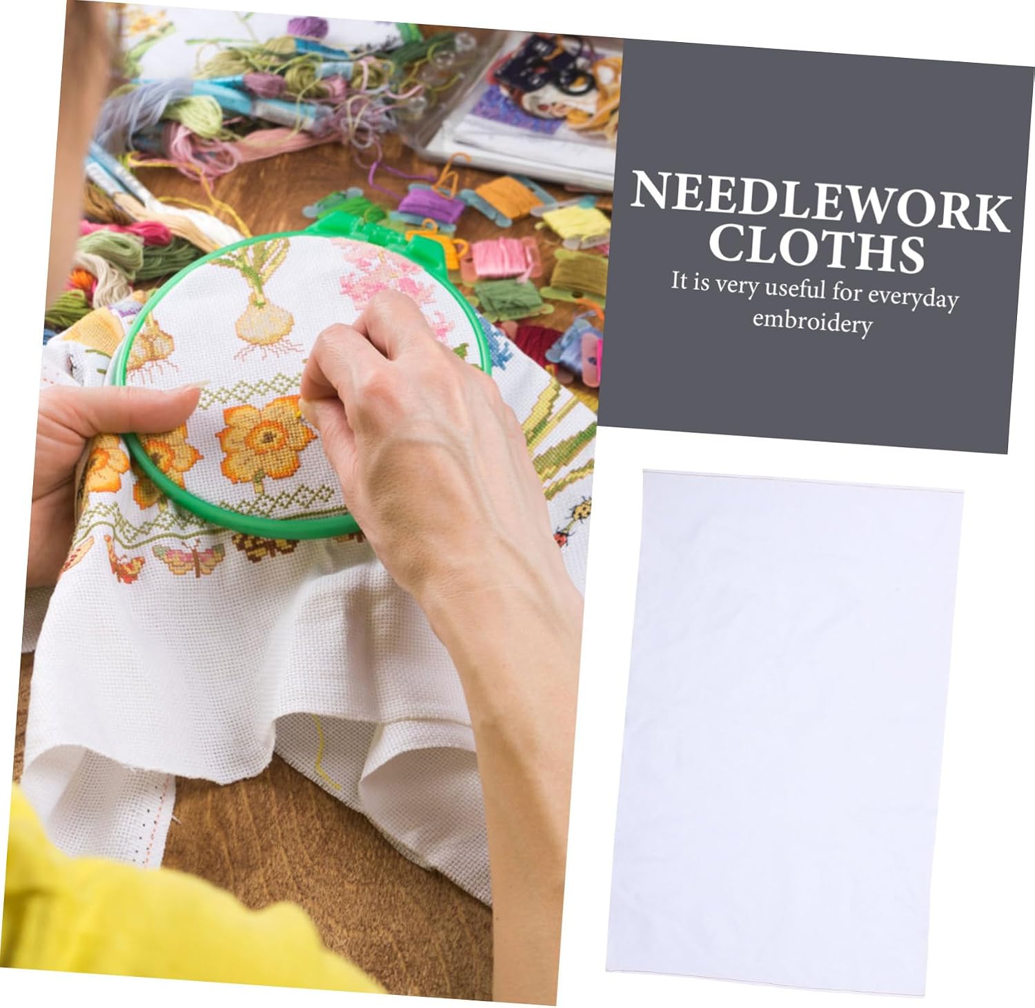SEWACC Pre-Cut Natural Cotton Embroidery Cloth Fabric for Cross Stitch Needlework Accessories Washable Craft Material for Garments and DIY Sewing Projects