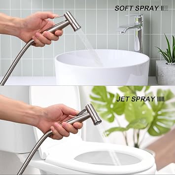 Çok Fonksiyonlu El Tipi Bide Spreyi, Banyo Bezi Duş, Sprey, Hortum ve Aksesuarlar - Çift Püskürtme Fonksiyonlu Bide El Tuvalet Yağmurlama Sistemi (Simli)