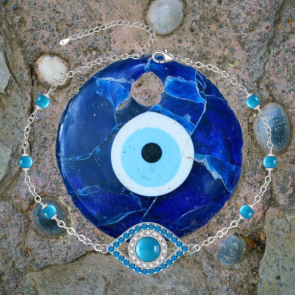 Evil Eye Bracelet for Women Sterling Silver Turquoise Protection Evil Eye Bracelets Turkish Greek Blue Jewelry - Image 7