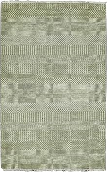 Light Green Hand Knotted Grass Design Densely Woven Tone on Tone Soft Pile Wool and Silk Oriental Rug 3x53"