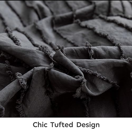 Miniatura 4 de JELLYMONI Juego de funda de edredón de microfibra copetuda de 3 piezas, color negro y azul, funda de edredón con textura copetuda a rayas bohemias