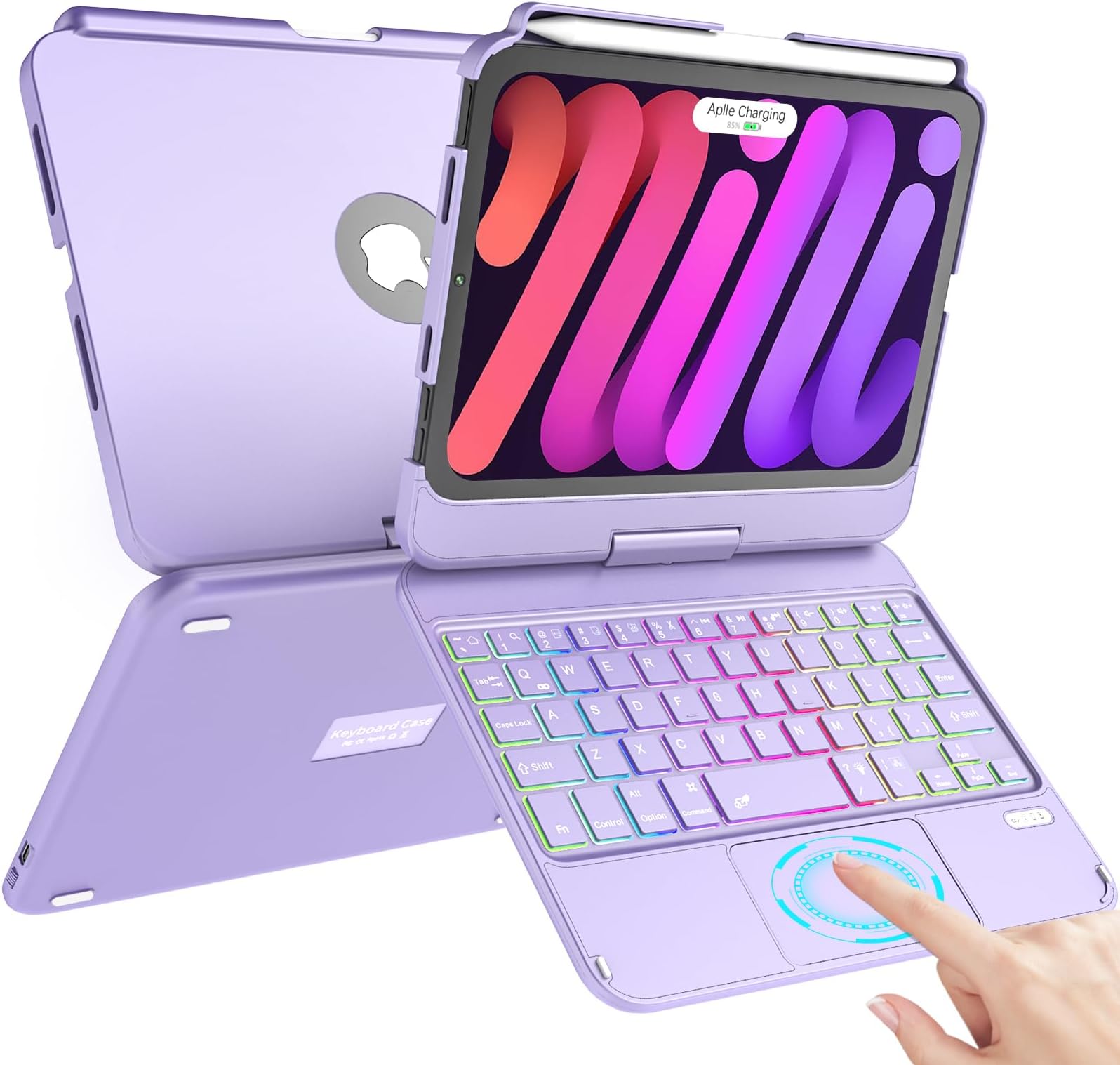 Keyboard Case for iPad Mini 6, 7 Color Backlit Trackpad Keyboard Case for iPad Mini 6th Generation 2021 8.3-inch, 360° Rotatable Protective Slim Cover for iPad Mini 6th Gen 2021 Tablet