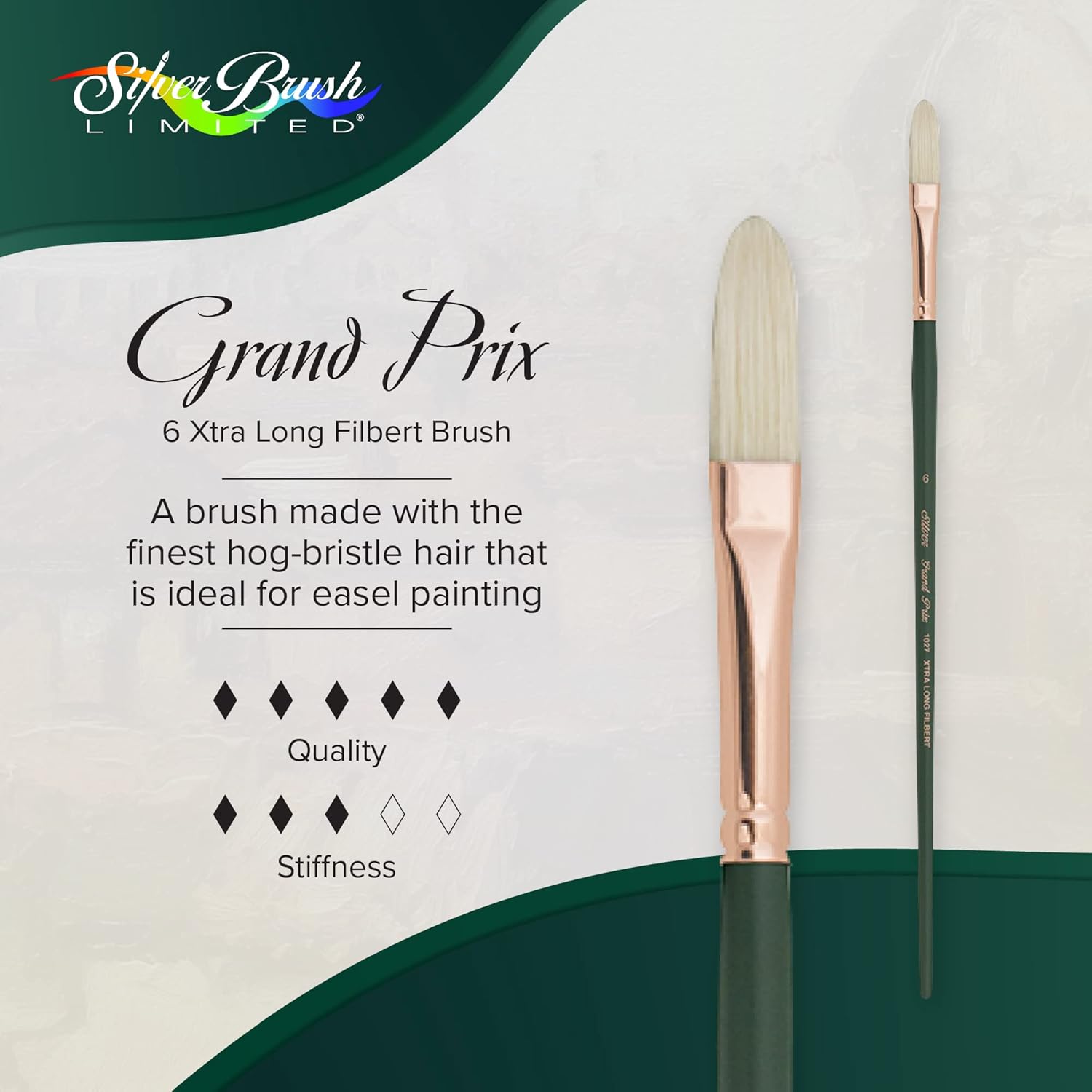 Silver Brush Limited 10276 Grand Prix Filbert Brush for Oil Paintings, Size 6, Xtra Long Handle