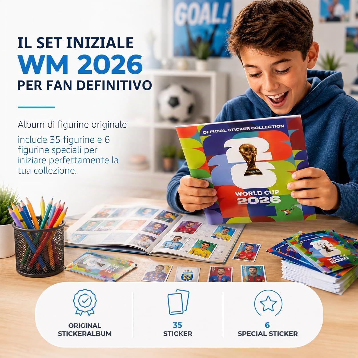 Set Di Base XXL Per I Mondiali 2026, Adesivi Originali Panini Con 35 Adesivi E 6 Speciali Extra Da Collezionare E Scambiare, Campionato Del Mondo