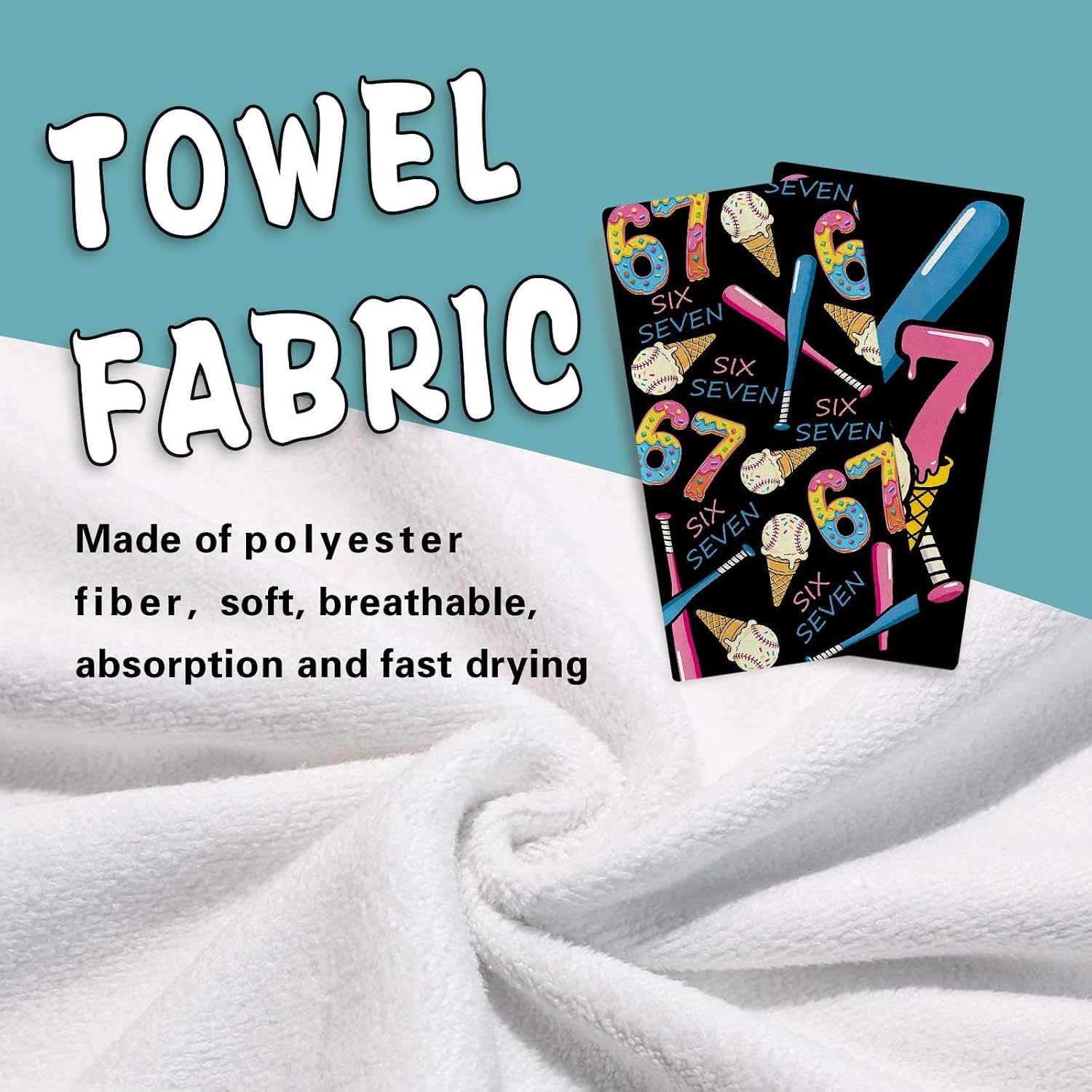 6 7 Meme Kitchen Towels Funny Six Seven Baseball Ice Cream Hand Towel image 4
