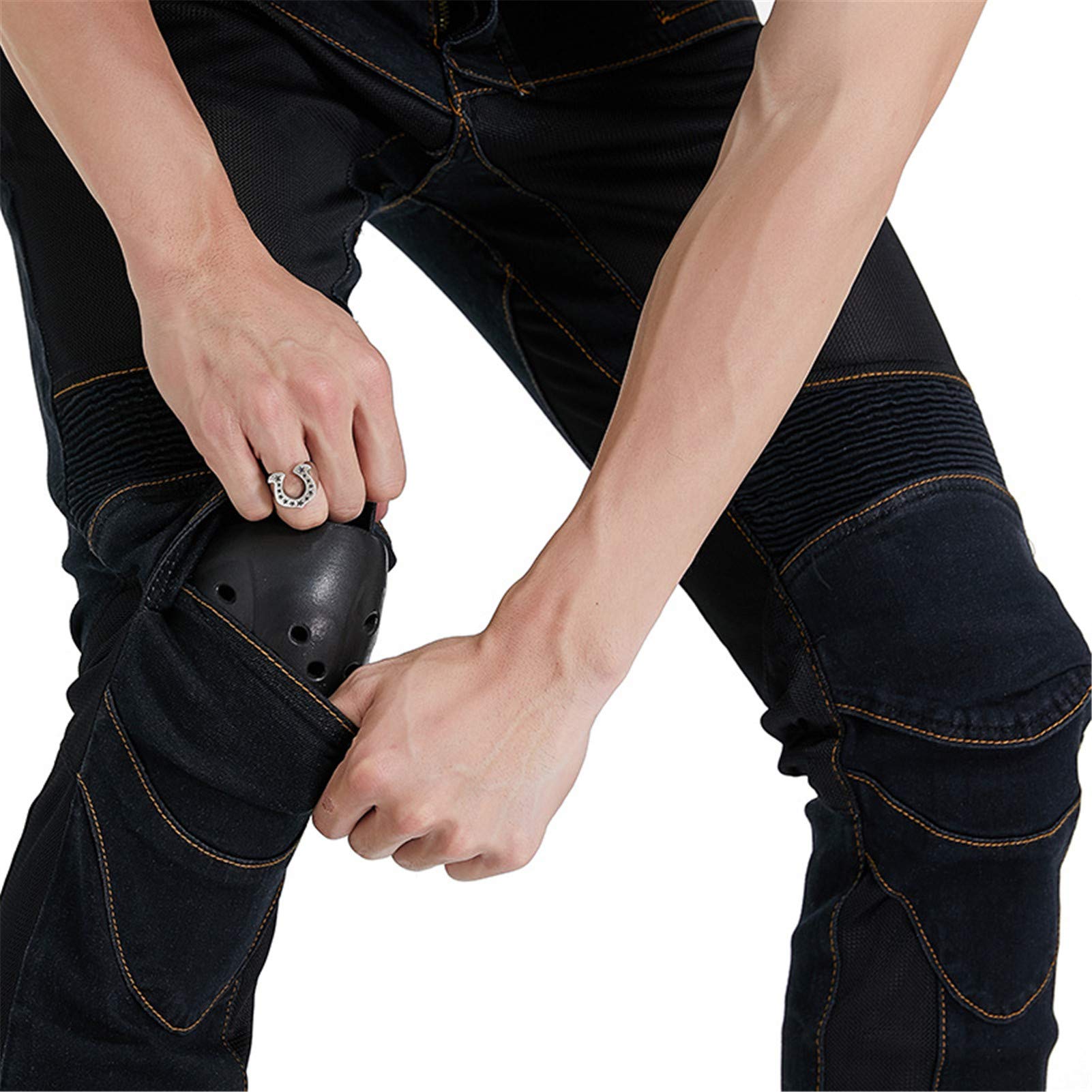 Pantaloni Moto Da Uomo, Pantaloni Jeans Denim Pantaloni Motocross, Con 2 Paia Di Jeans Imbottiti Protettivi, Con Fodera Protettiva (Nero,M)