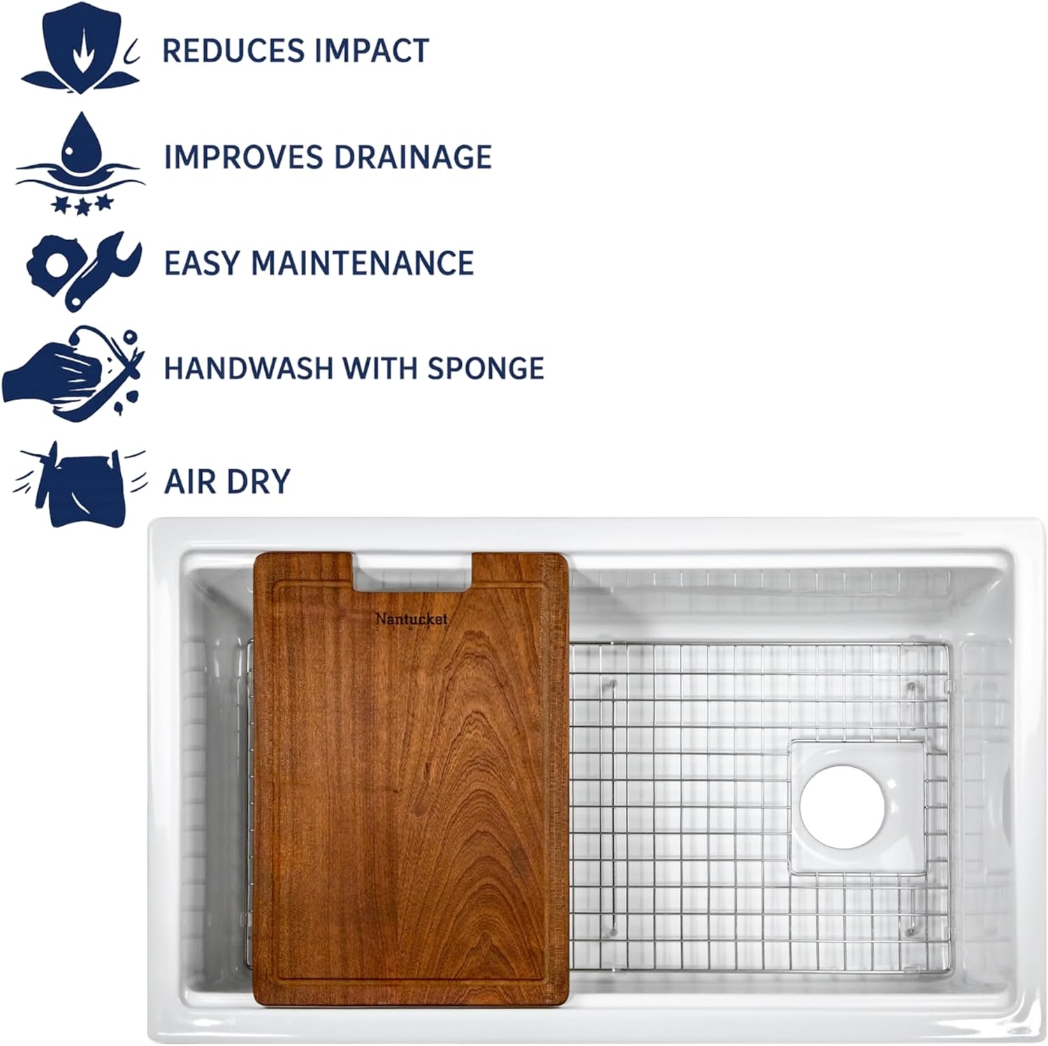 Nantucket Sinks BG-WF3320 Sink Protector for Kitchen Sinks – Stainless Steel Bottom Grid Workstation Accessory for Wellfleet-PS3320W Sink, Electroplated, Non-Slip Rubber Feet, Vinyl Bumpers