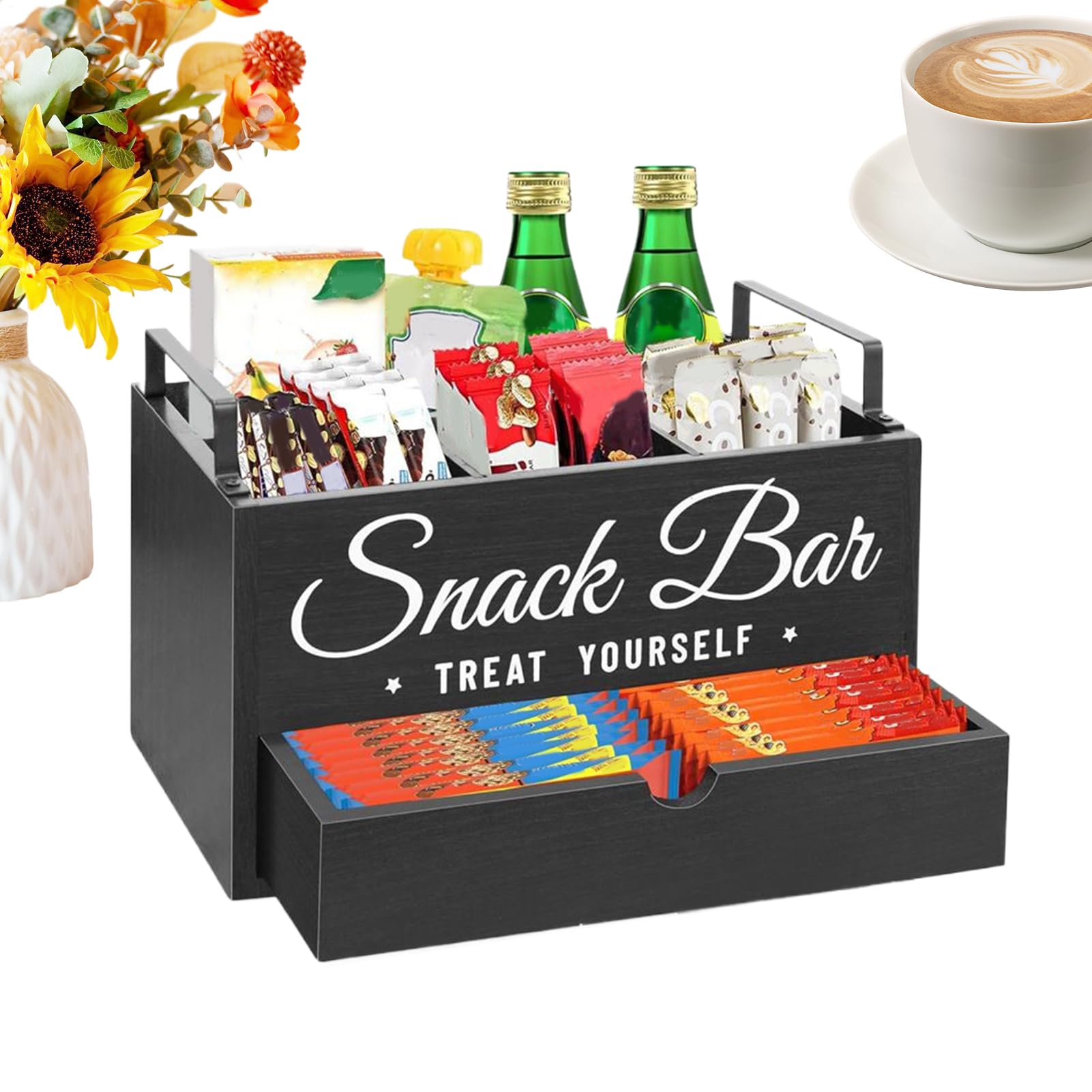 Kaffee Gewürz Organizer Anrichte Kaffee Organizer Station Für Küche | Edelholz Aufbewahrung Mit Schublade Für Tassen Rührstäbchen Pads Zucker Tee Zubehör
