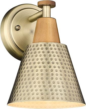 FEMILA 1-Light Vintage Wall Sconces, Antique Brass Industrial Sconces Wall Lighting, Single Bathroom Vanity Light Fixtures Wall Mount Lamp, Hammered Metal Shade,4FG59B BG