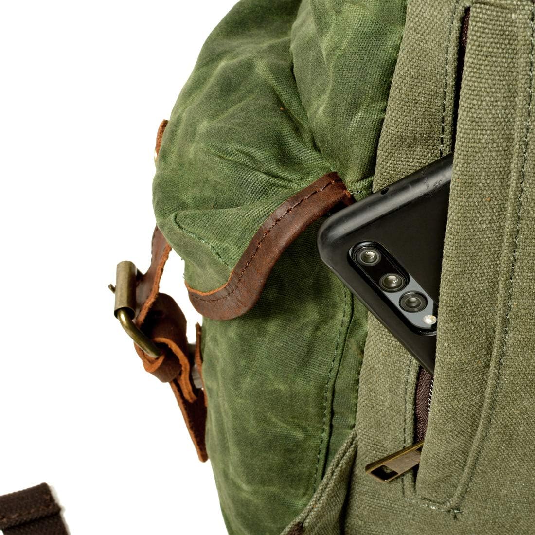 WUDON Leather Backpack for Men, Waxed Canvas Shoulder Rucksack Carry-On Travel Backpack - Image 8