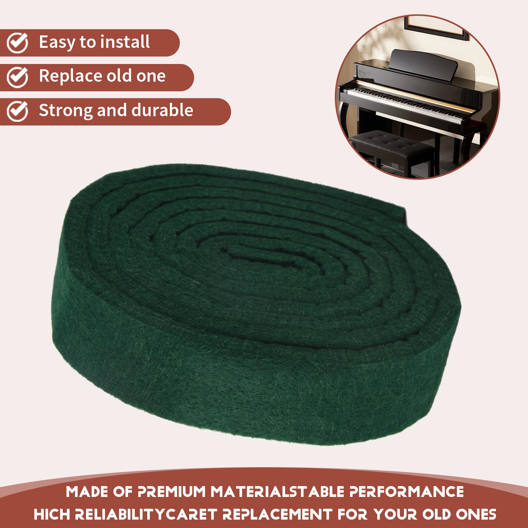 Feutre Rail De Ressort Piano Vert - Pièce Réparation Haute Qualité 140x20 Mm SunniMix