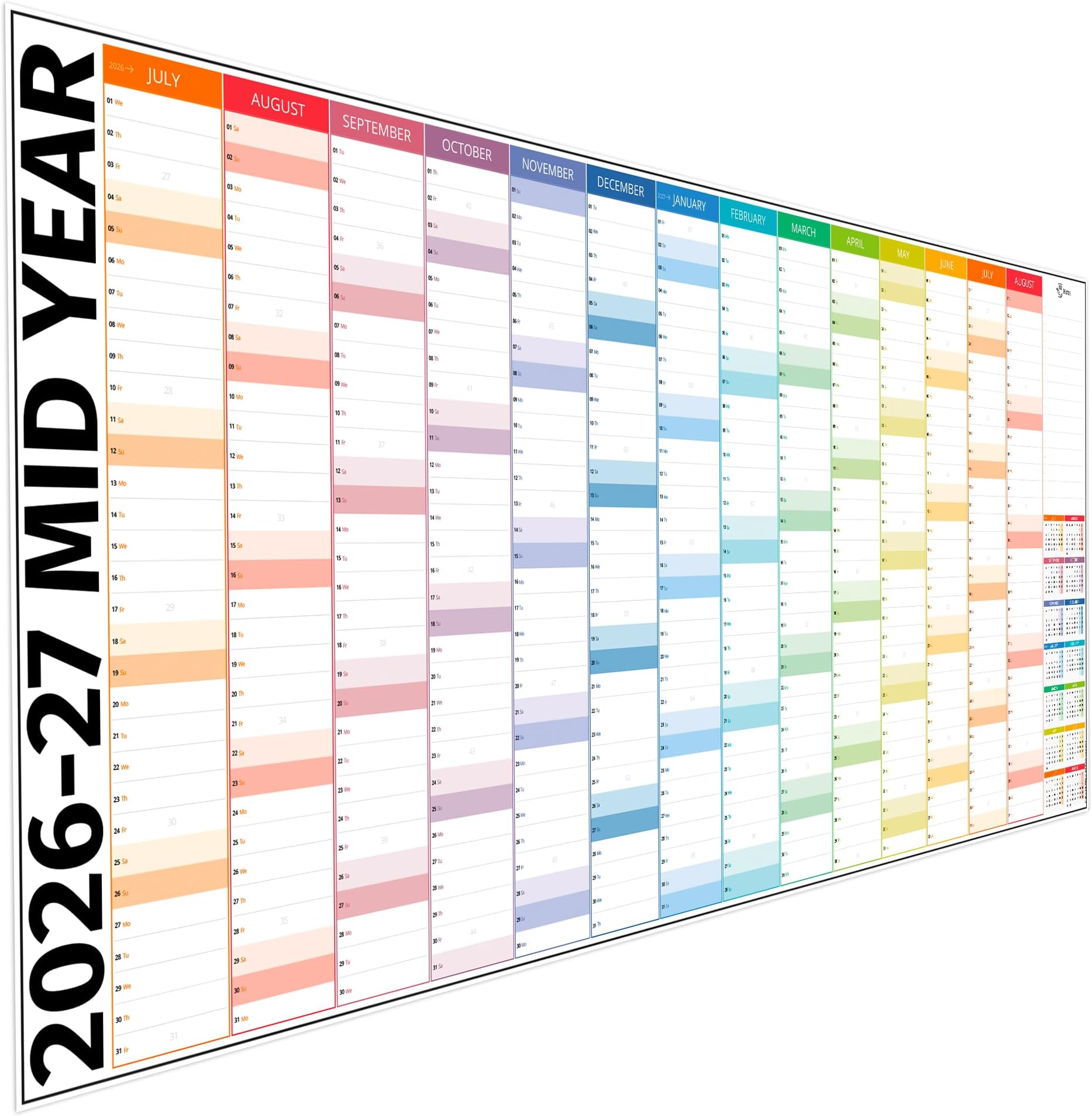 Academic Year Wall Planner 2026-2027, 14 Month Wide Wall Calendar 91x38 cm