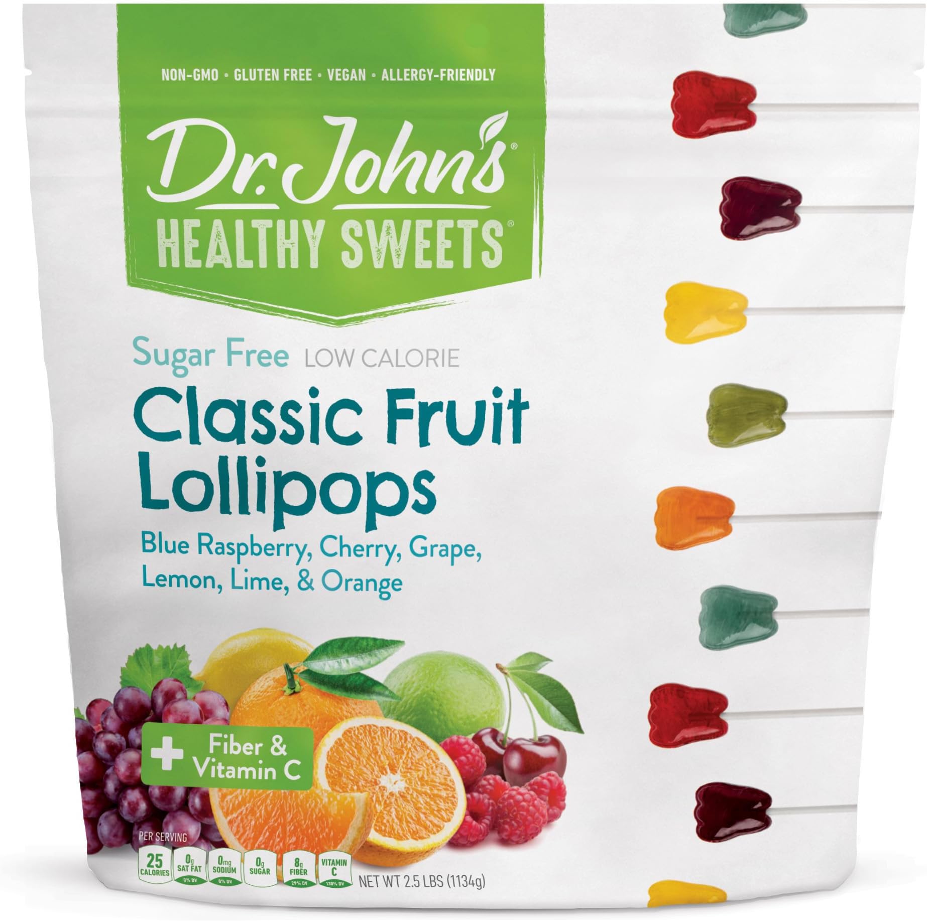Dr. John’s Sugar Free Classic Fruit Tooth Lollipops – Keto Friendly, Vegan, Gluten Free – Xylitol & Erythritol, +Fiber & Vitamin C, Individually Wrapped – 2.5 lb Bulk Bag - 150 Count
