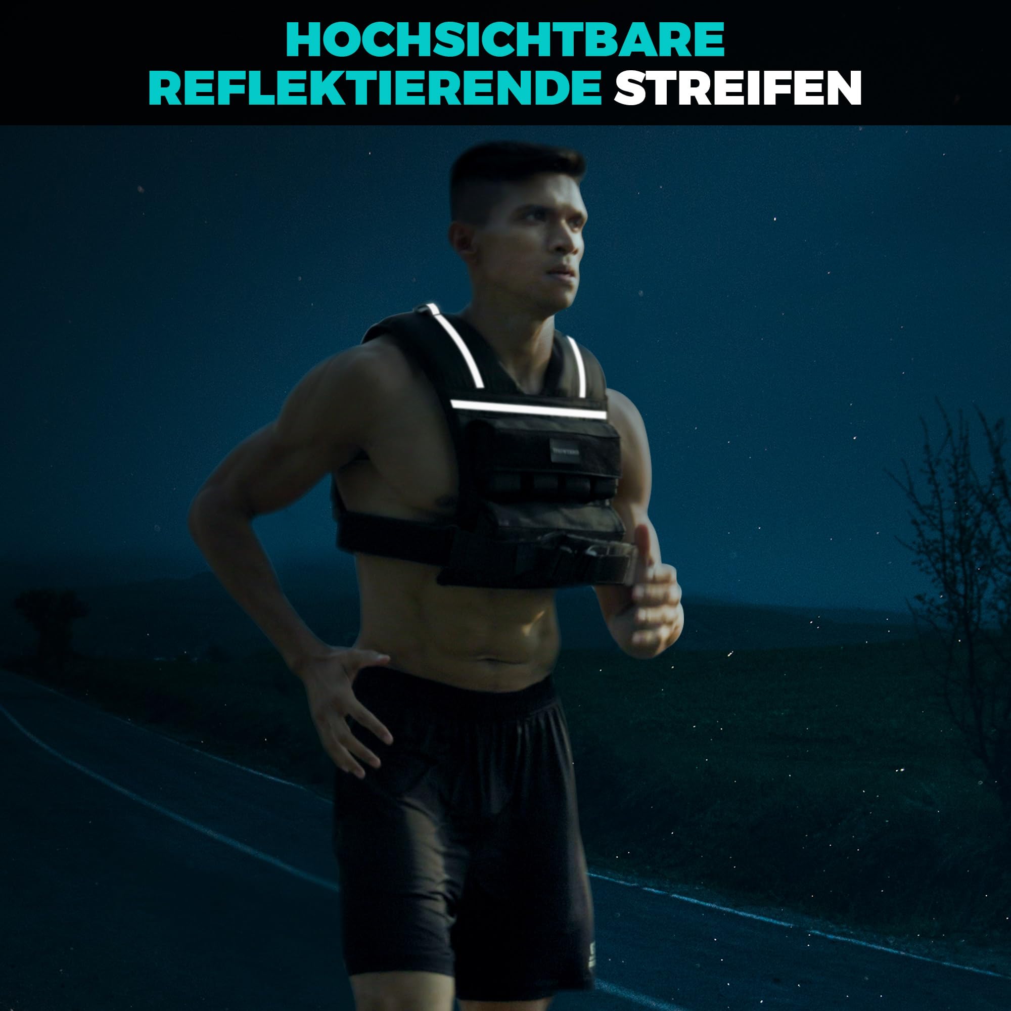 ONETWOFIT Verstellbare Gewichtsweste für Herren 20KG, Rucking-Westen mit abnehmbaren Eisengewichten, 1,2" extra dicke Schulterpolster, Krafttrainingsweste zum Laufen, reflektierende Streifen