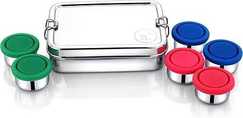 Miniatura 3 de Caja Bento reutilizable de acero inoxidable 6 recipientes de 1.7 fl oz incluidos Sin plástico Apto para lavavajillas Sin derrames, a prueba de