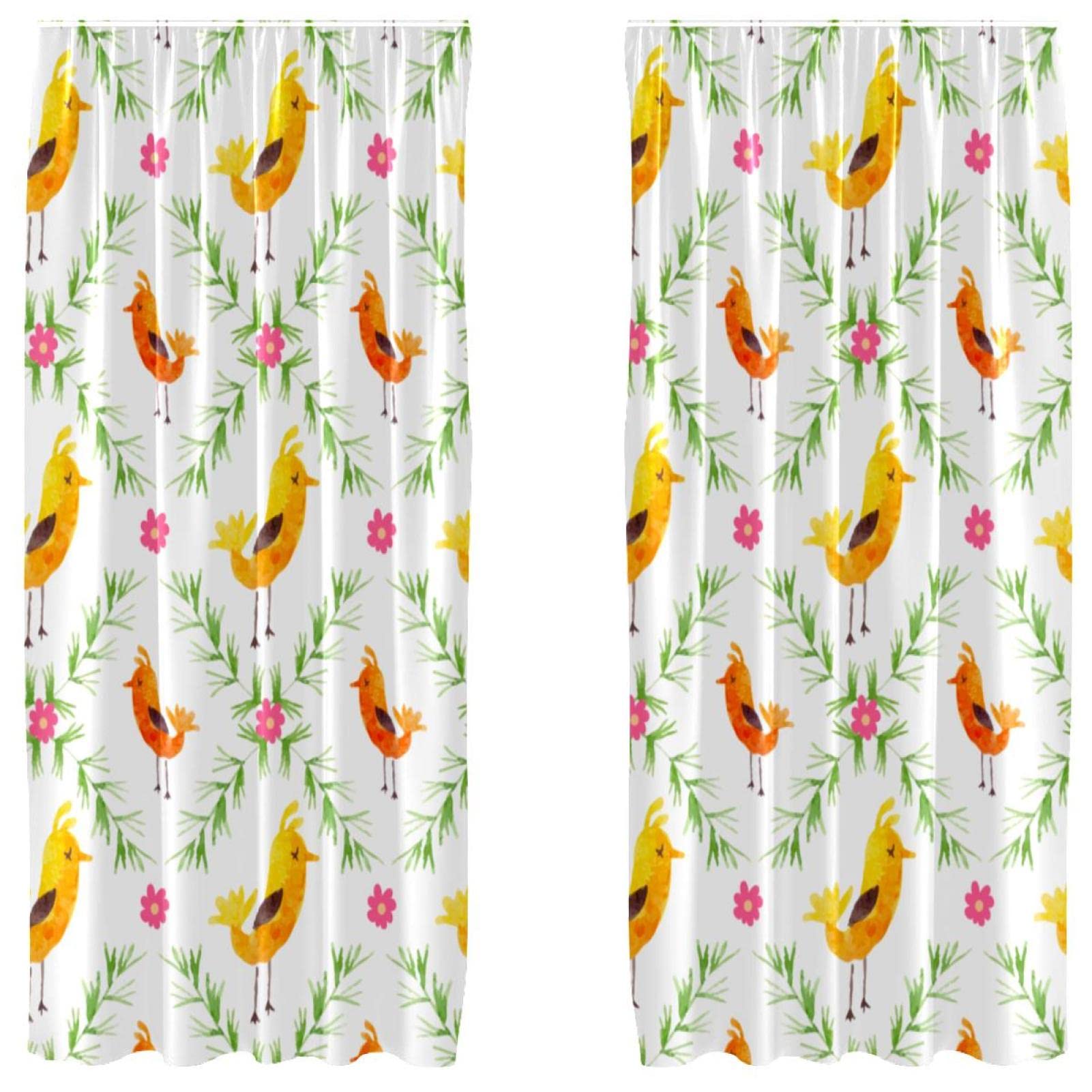 Cortinas opacas de microfibra de alta calidad Yellow Birds, juego de 2 paneles exclusivos