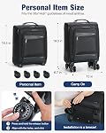 Carry On Luggage with Spinner Wheels, Softside Small Personal Item Suitcase Airline Approved, Rolling Suitcase for Travel Business Overnight, Black