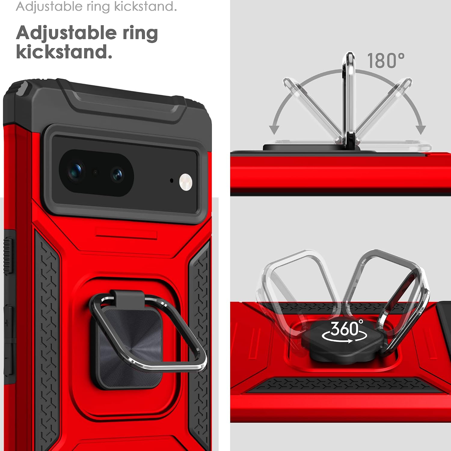 YATWIN Compatible with Google Pixel 7 Case with Kickstand,Military Rugged Heavy Duty Cell Phone Cover with Magnetic Ring Stand,TPU Bumper+Hard PC Hybrid Shockproof Pixel 7 Phone Case with Stylus-Red