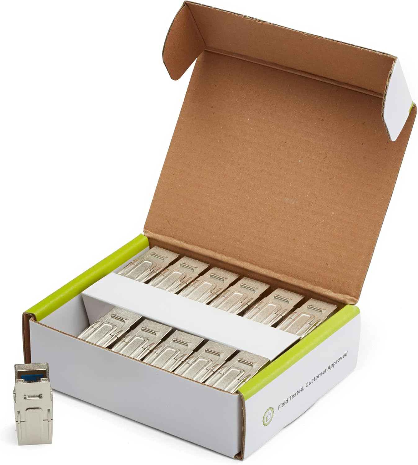 trueCABLE Shielded Cat6A Keystone Jack Coupler, PoE++ (4PPoE), UL Listed, ETL Verified, ANSI/TIA 568-2.D Cat 6A Performance Compliant, Female to Female RJ45 Couplers, 12 Pack