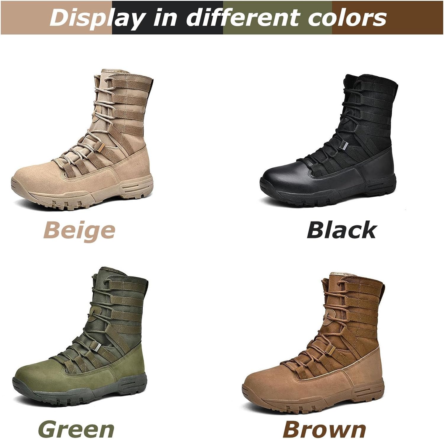 Miniatura 3 de Kervaky Botas tácticas para hombre, botas militares, botas de combate, botas ligeras, botas de trabajo, botas de senderismo, botas antideslizantes