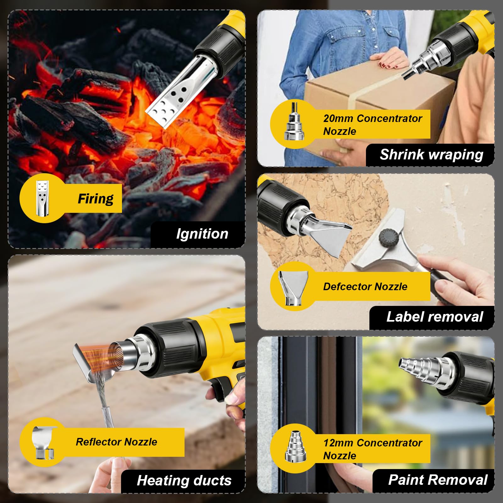 Akku Heißluftpistole für Makita 18V Akku, Kabellose Heißluftpistole mit LCD-Display & 5 Düsen, Temperatur Bis zu 550°C, Heißluftfön Akku zum Entlacken, Basteln, Löten, Schrumpfschläuche (ohne Akku)