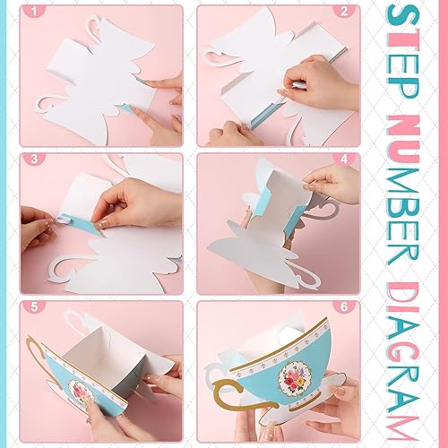 Miniatura 5 de Yinder 6 piezas de decoración para fiesta de té, cajas de flores para fiesta de princesa, pieza central de tetera floral para fiesta temática de té,