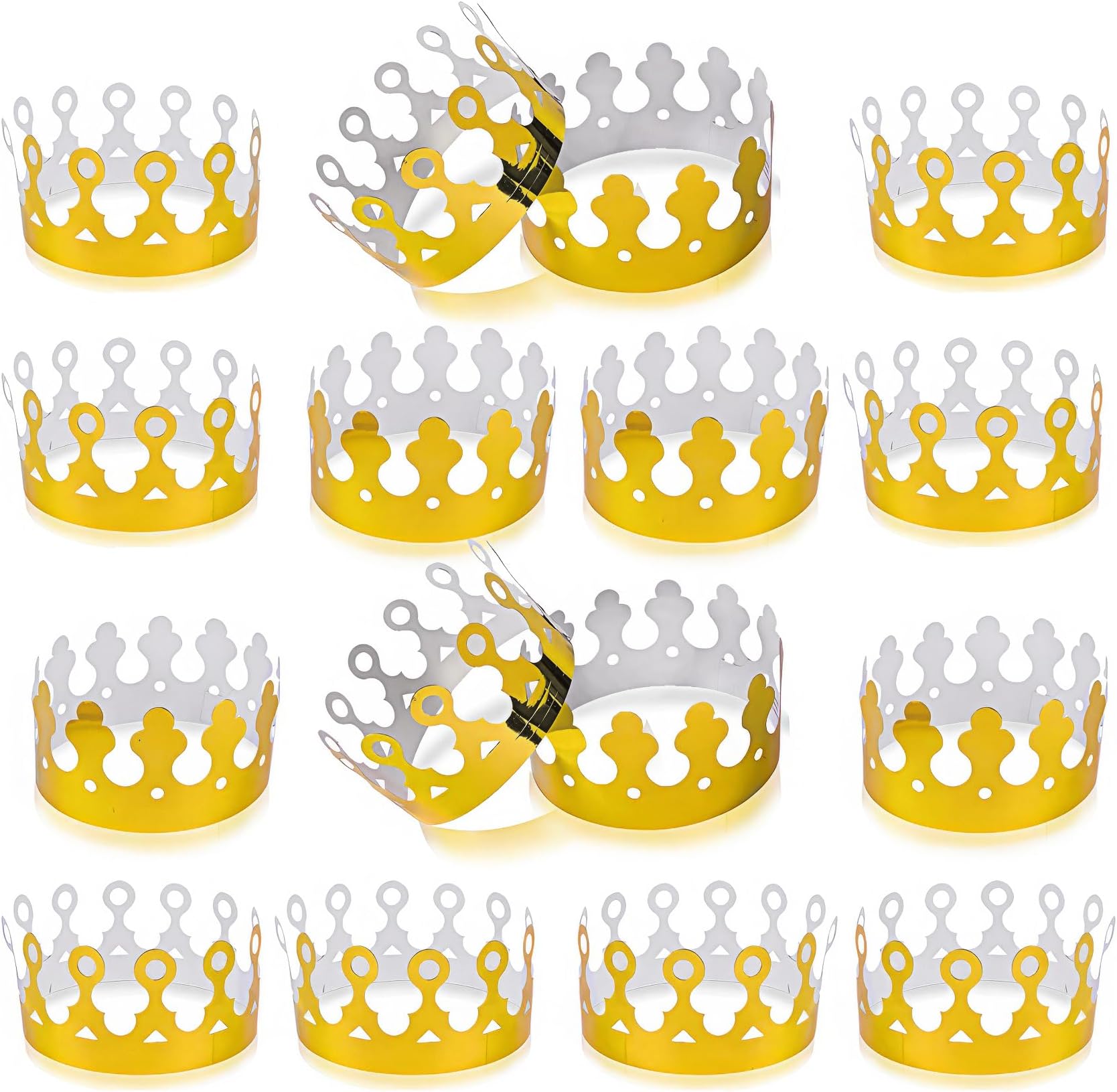 ArtCreativity Pack of 24 Gold Crown - Foil Birthday Party Paper Crowns for Kids - Golden Birthday Hats in 2 Fun Designs Adjustable and Reusable Royalty Party Decorations