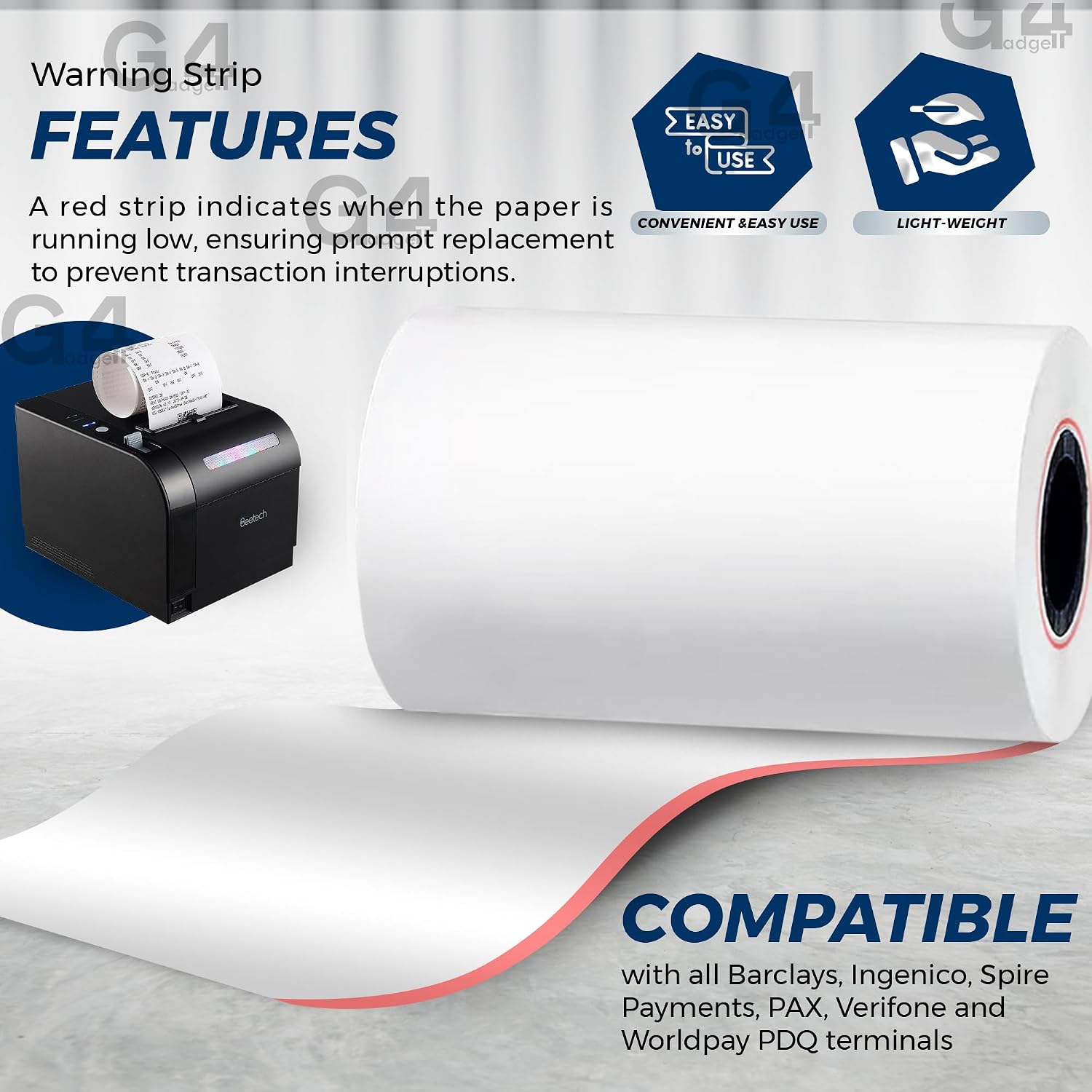 5 Rolls of 57 x 40mm Thermal Paper Till Rolls Receipt Roll for Cash Register, POS, Credit Card Machine with Red Warning Strip