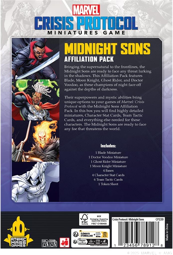 Marvel: Crisis Protocol Midnight Sons Affiliation Pack - Blade, Moon Knight, Ghost Rider & Doctor Voodoo, Tabletop Superhero Game, Ages 14+, 2 Players, 90 Minute Playtime, Made by Atomic Mass Games