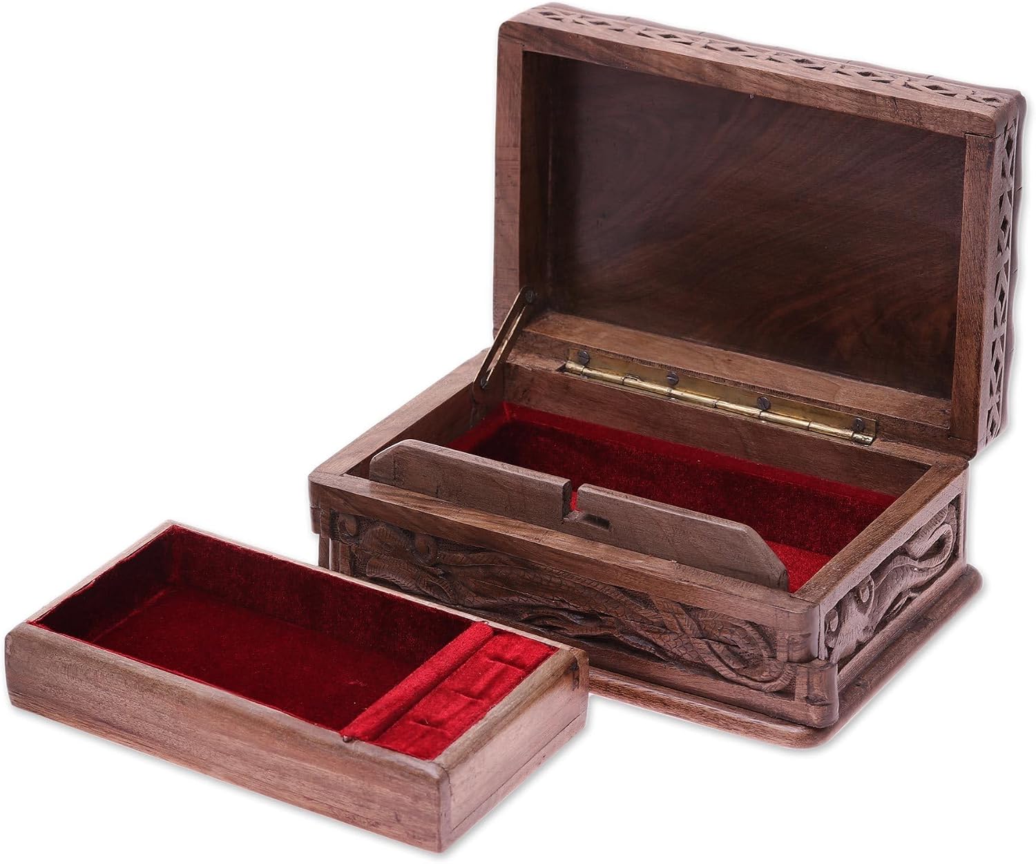 NOVICA Artisan Handmade Walnut Jewelry Box Wood from India Brown Animal Themed Power Nature Dragon 'Lucky Dragon'