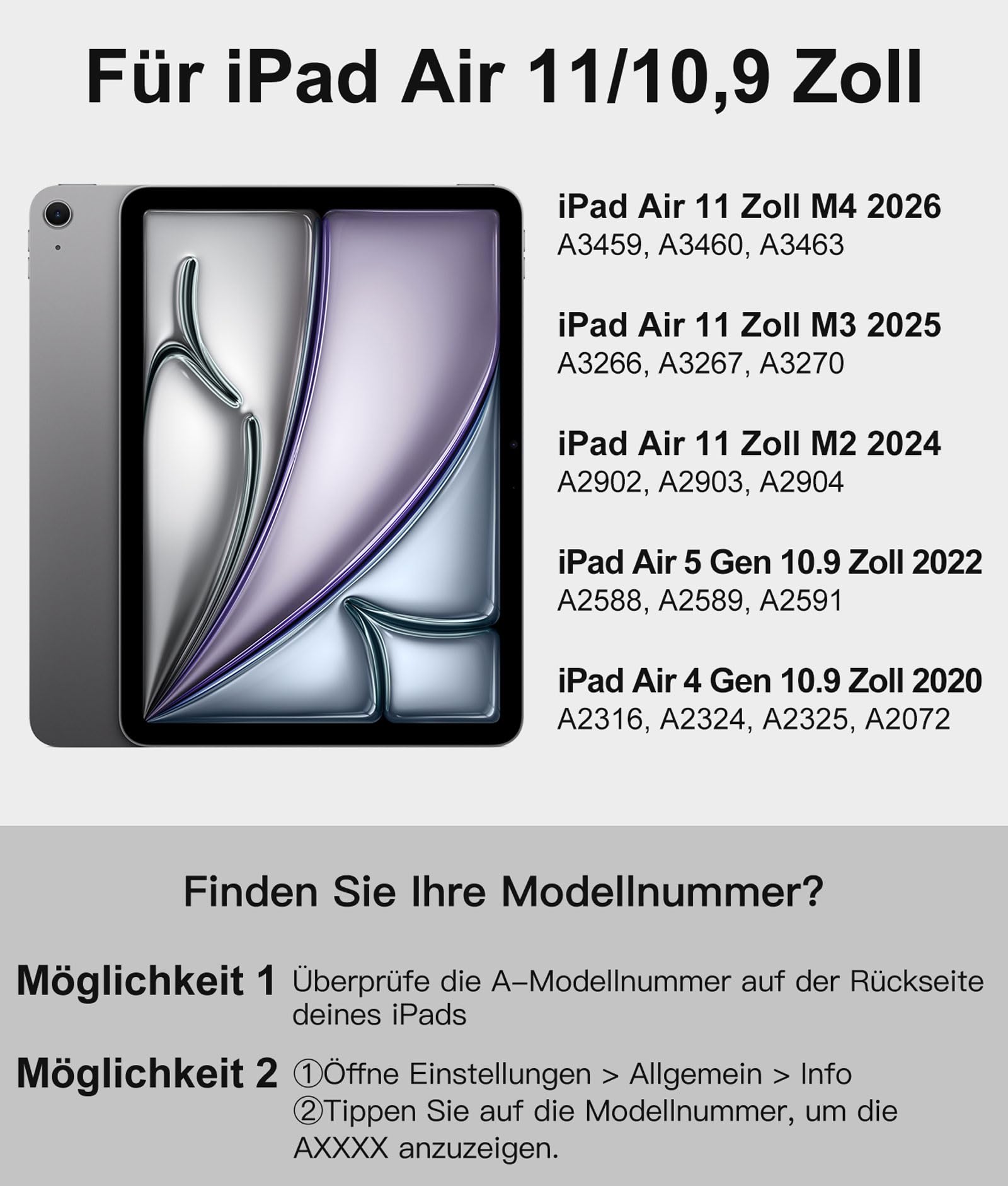 Vobafe Hülle mit Tastatur für iPad Air 11 Zoll M4 M3 M2 (2026/2025/2024), iPad Air 5. 4. Generation 2022/2020 10.9", Mutil-Touch Trackpad Beleuchtete Abnehmbare Keyboard, mit Stifthalter, Schwarz