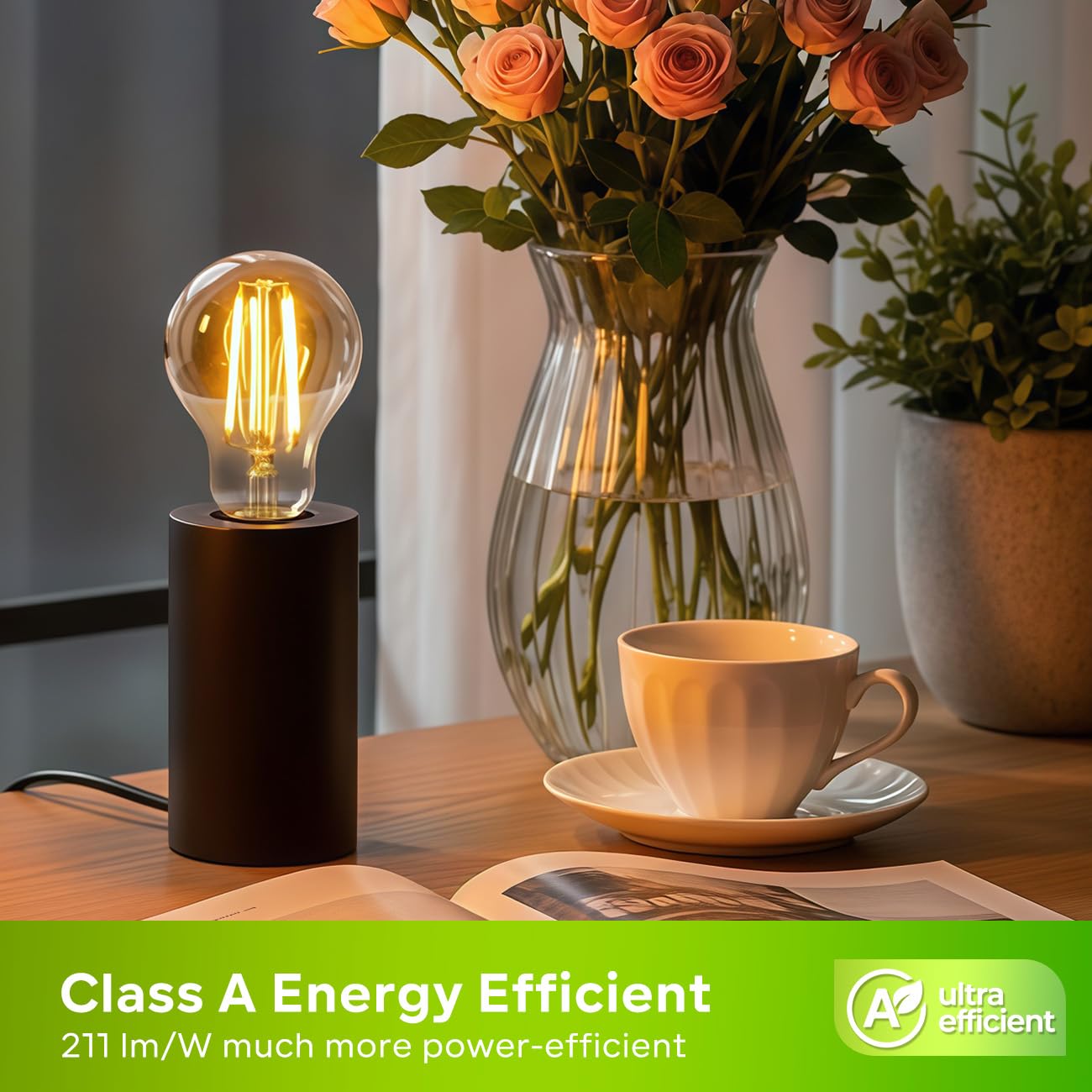 LVWIT Lampadine LED E27, Lampadine Filamento Classe A Ultra Efficiente, Luce Calda 2700k, 3.8W Equivalenti a 60W, 806LM, Forma a A60 Vintage, 93% Risparmio Energetico, Non Dimmerabile, 6 Pezzi