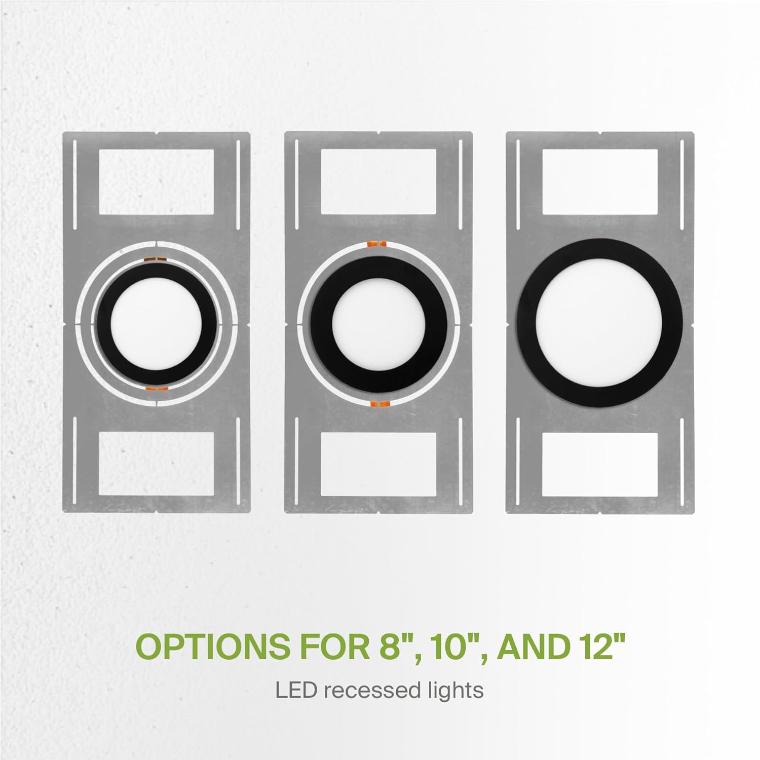ASD New Construction Mounting Plate with Symmetric Round Hole - 8-10-12" Flat Steel Rough-in Wafer Light Bracket, LED Recessed Lighting Housing, 6 Pack