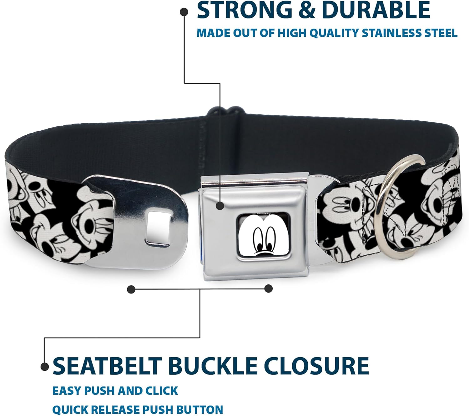 Buckle-Down Seatbelt Buckle Dog Collar - Olaf/Snowflakes Stitch Blues/White - 1" Wide - Fits 9-15" Neck - Small, DC-WDY162-WM