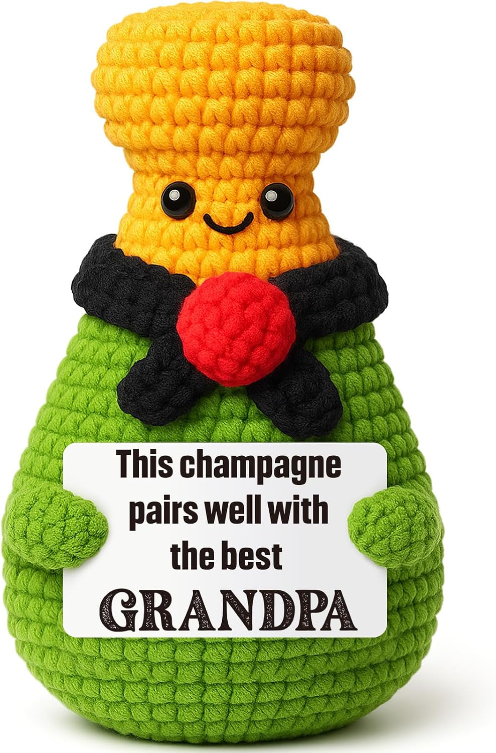 Xinezaa Mini Valentines Happy Birthday Crochet Champagne Gifts for Great Grandpa, Grandparents, Granddad, Papa Pops, Cute Small Handmade Gifts for Father's Day, Valentines Day Decorations