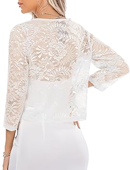 Bolero Donna Irevial In Pizzo - Coprispalle Elegante Per Cerimonie Con Maniche 3/4 - Foto 8