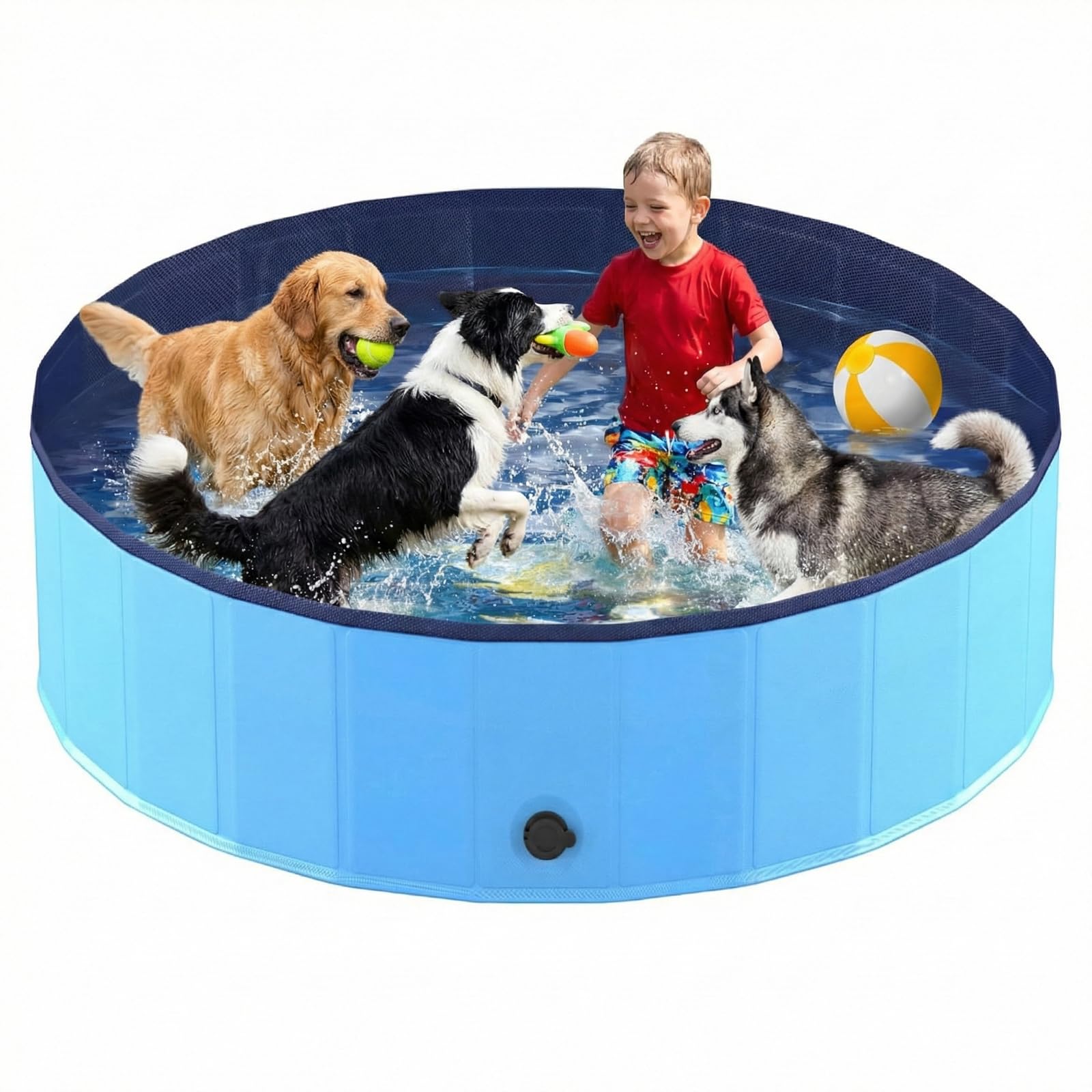 Hundepool faltbar, Planschbecken für Hunde, Anti-Rutsch-Platten, Schnelle Entwässerung, Hundebadewanne, Swimmingpool Verdickt PVC